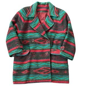 Vintage Aztec Southwestern Wool Peacoat Coat Lined Women’s Size Large *Read*